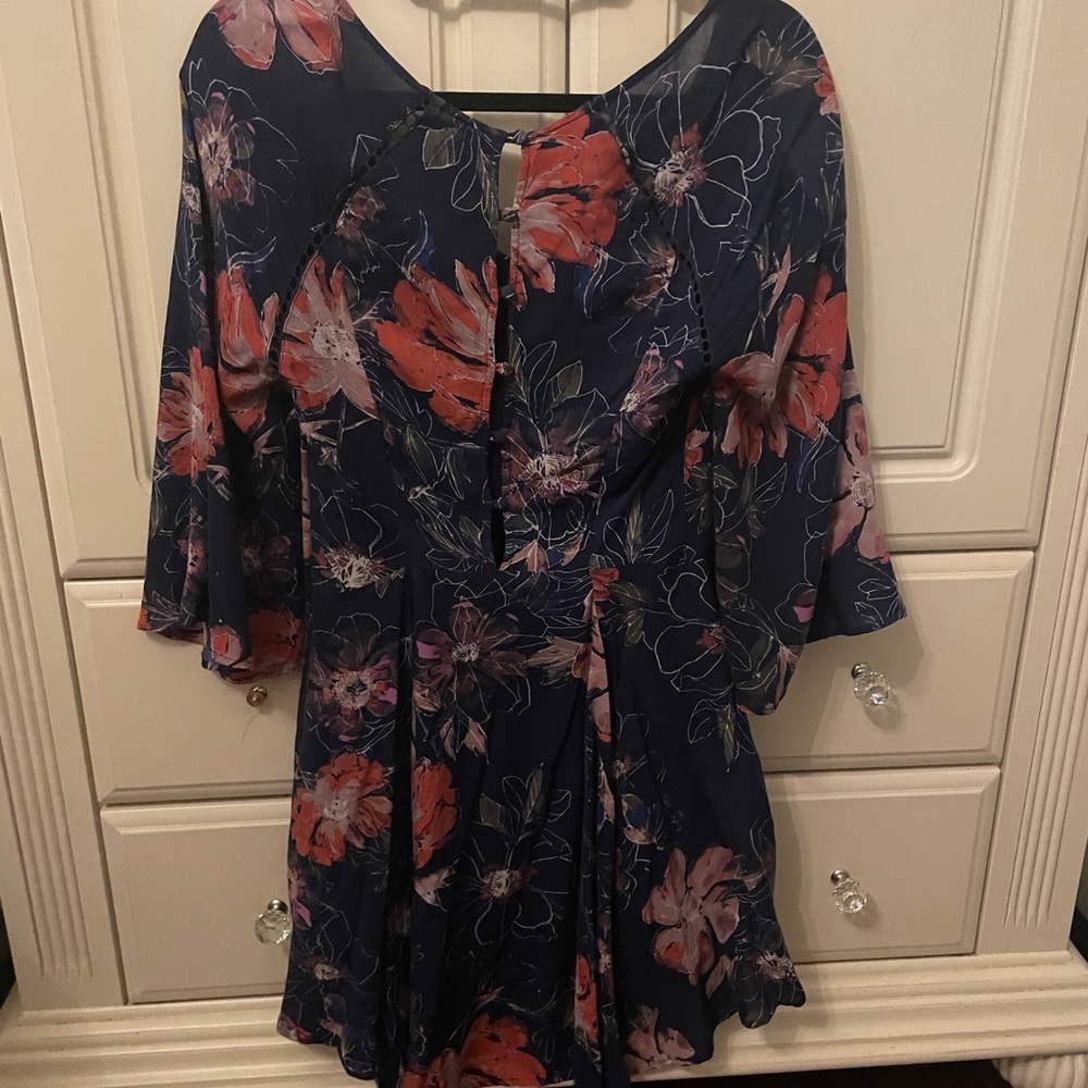 Free People Navy and Red Floral Dress